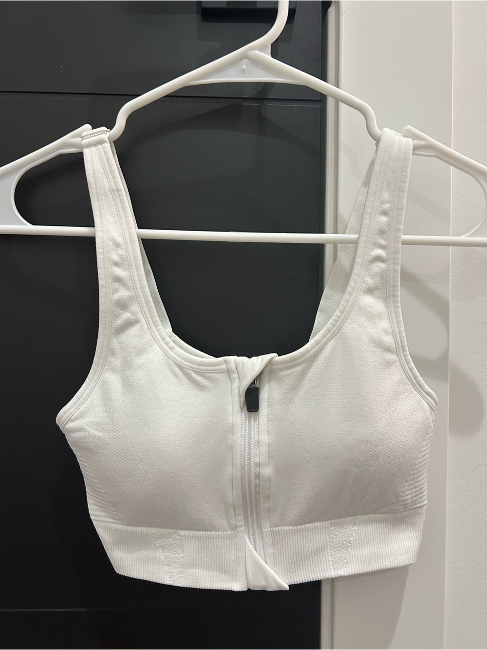 All in MotionWhite Front-Zip Support Crop Bra